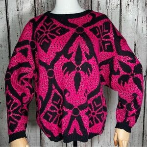 Vintage Encore Italy 80's Pink Metallic Pullover Oversized Sweater Size SMALL
